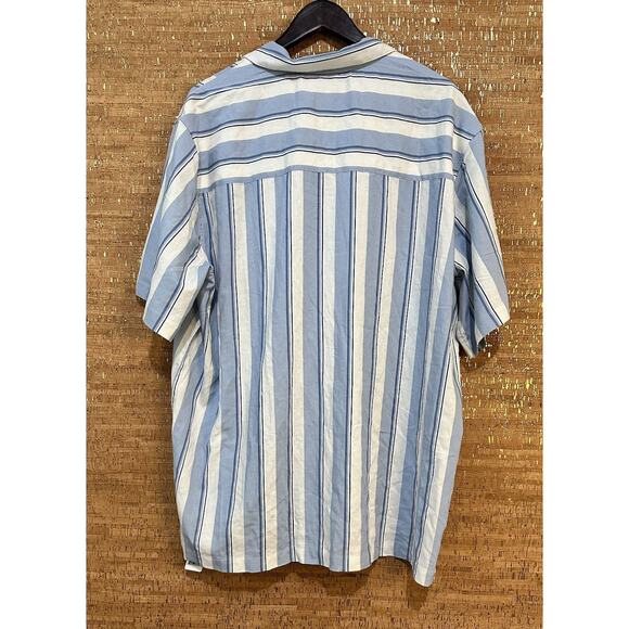 GAP Linen Blend Camp Shirt Striped Short Sleeve Button Up Casual XXL Summer - Picture 2 of 8